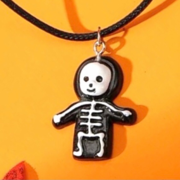 Skelly Buddies~ Baby Toddler Skeleton Black White Handpainted Halloween Necklace - Picture 1 of 5